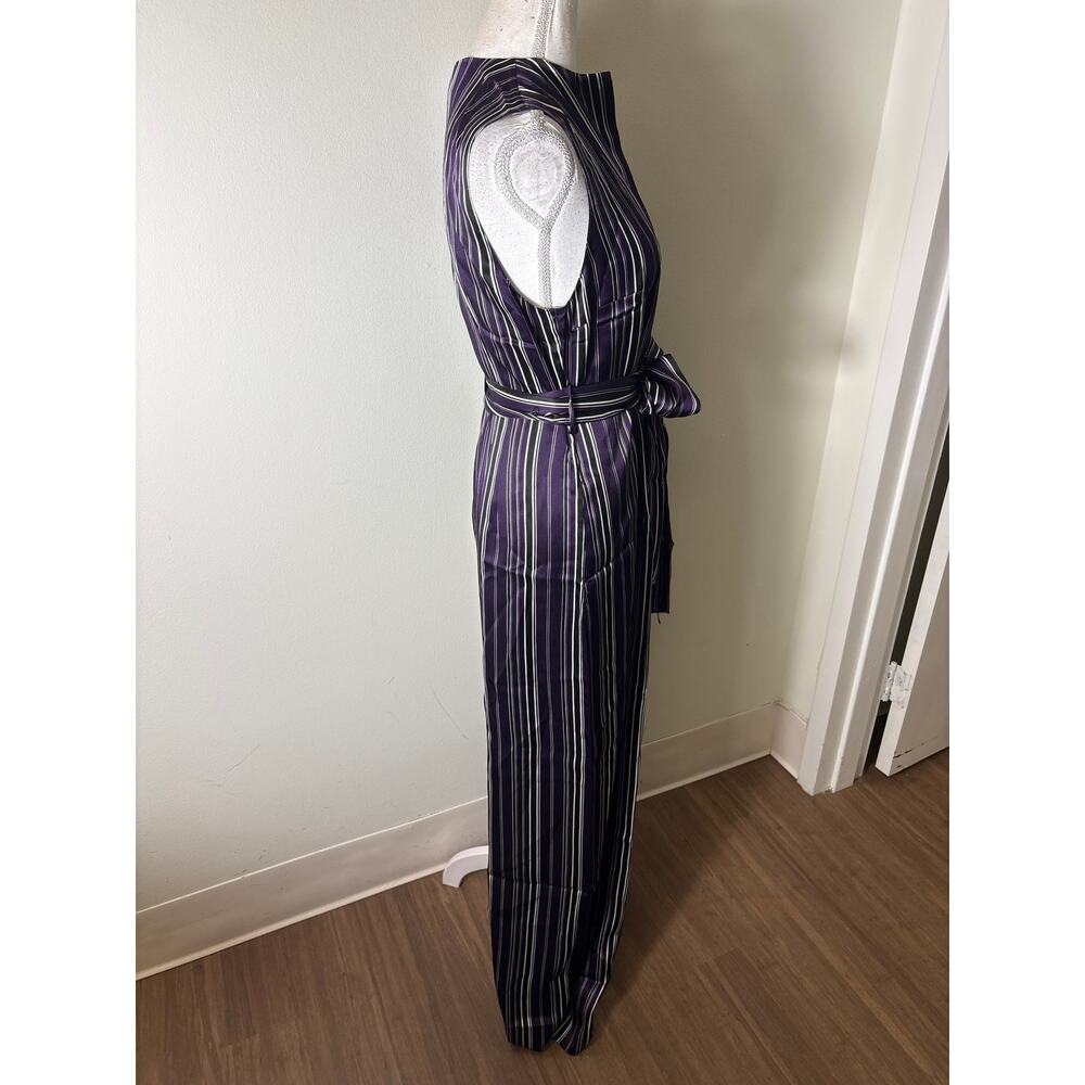 NWT Lilysilk Purple Pin Stripe Sleeveless Silk Jumpsuit Sz M - Picture 3 of 5